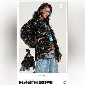 AKIRA Bob and Weave Oil Slick Shiny Black Puffer Jacket